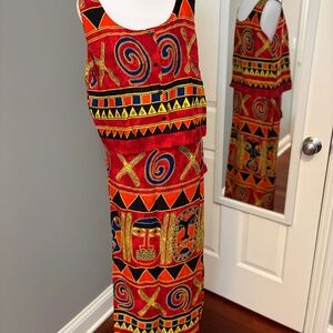 Vintage Vibrant African Inspired Tribal Print Skirt Set